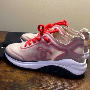 ❌SOLD❌ Chanel Red/White Nylon Trainers